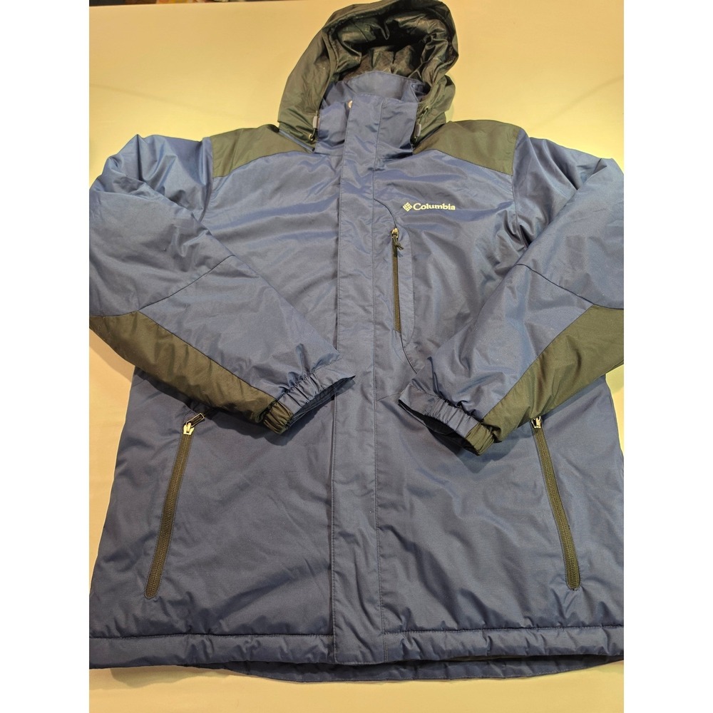 Columbia Mens Waterproof Hooded Winter Jacket Blue Gray Size Medium Snag